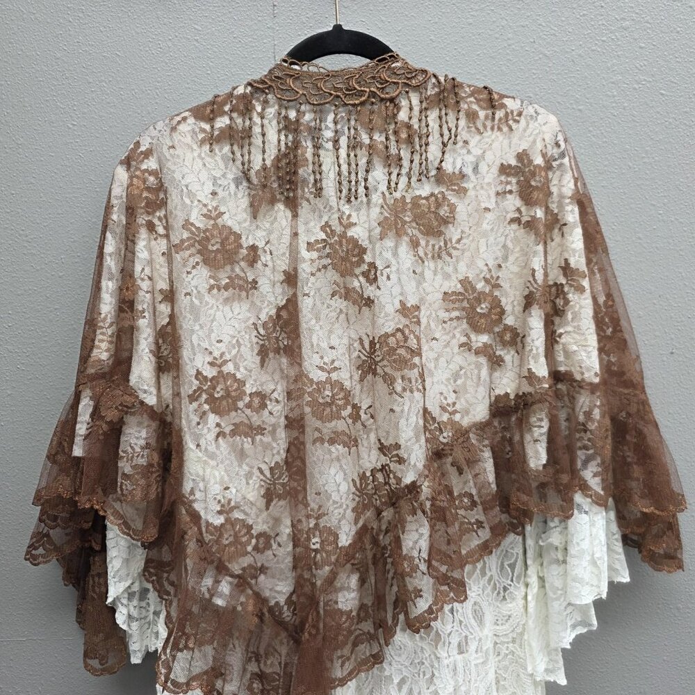 Ann N Eve Lace Dress Set Womens XL Ivory White Brown 3 Piece Boho Made U.S.A. - Picture 4 of 16
